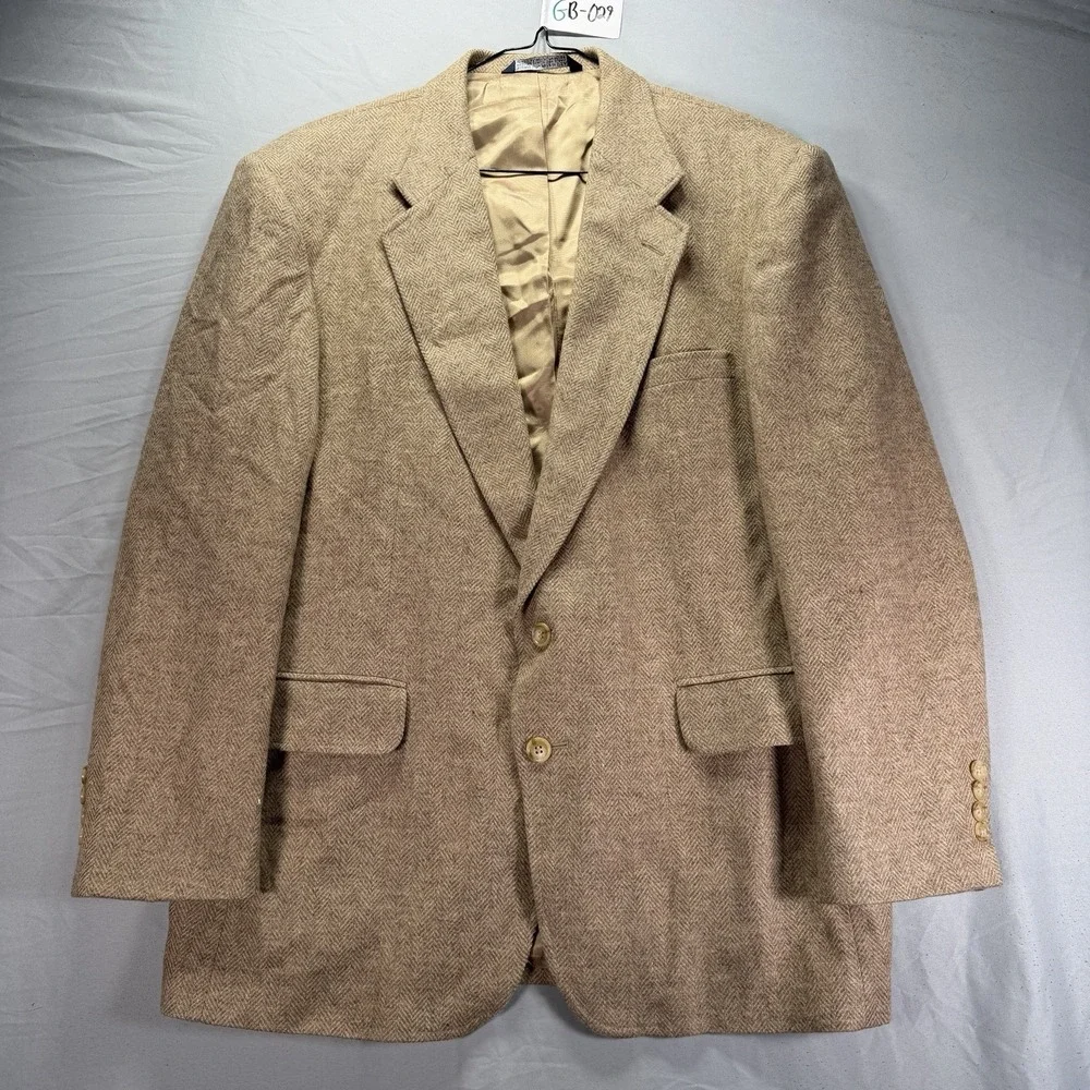 Vintage Lands End Blazer Mens 44R Brown Lambswool Two Button Tweed Herringbone